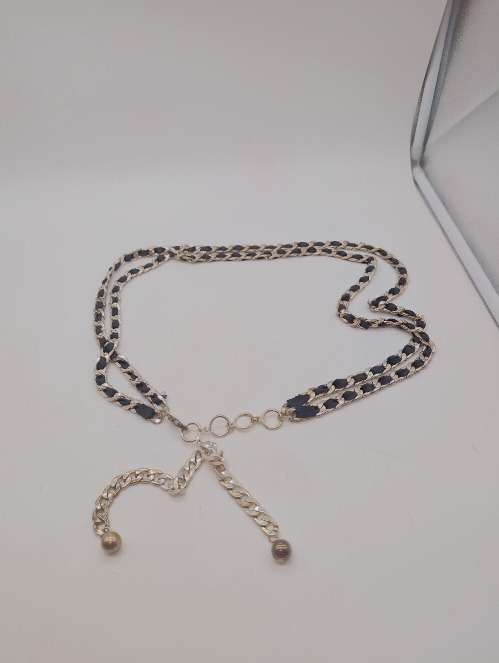 Vintage Double Row Chain Ribbon Belt Bolo Closure 40"